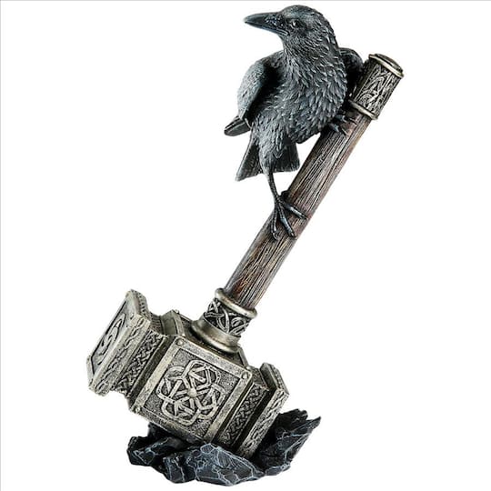 9&#x22; Raven Guardian of Thor&#x27;s Thunder Hammer Statue